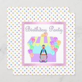 PASTEL SPOTS CIRCUS FUN INVITATION Pink Kaart