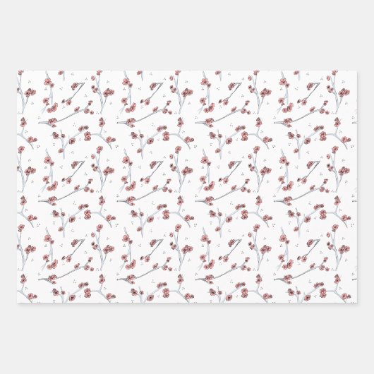 Pastel spring blauw en roze tartan en Sakura Inpakpapier Vel (Voorkant 3)