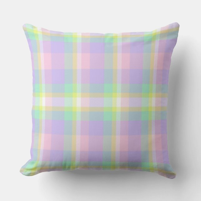 Pastel Spring Blossom Plaid Sierkussen (Voorkant)