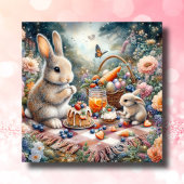 Pastel Spring Bunny Paasmand Picknick Feestdagenkaart
