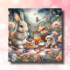 Pastel Spring Bunny Paasmand Picknick Feestdagenkaart