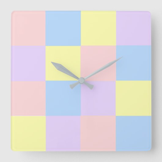 Pastel Spring Color Checker Vierkante Klok (Voorkant)