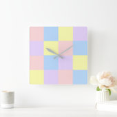 Pastel Spring Color Checker Vierkante Klok (Huis)