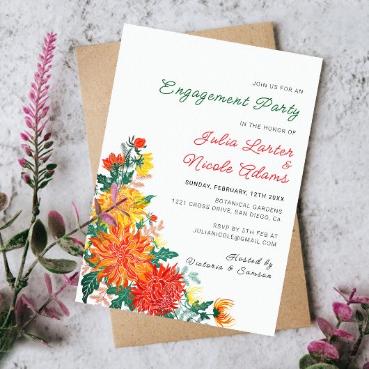 Pastel Spring Dahlia Bloemen Verlovingsfeest Kaart