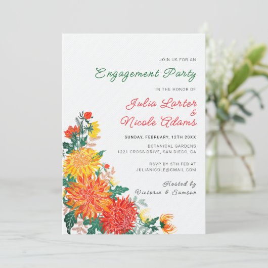 Pastel Spring Dahlia Bloemen Verlovingsfeest Kaart (Staand voorkant)