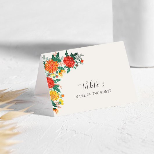 Pastel Spring Dahlia Flowers Wedding Place Card Kaart