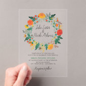 Pastel Spring Dahlia Wildflowers Krans Trouwen Acryl Uitnodigingen (Insitu (Draagbaar))