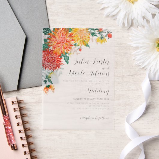 Pastel Spring Dahlia Wildflowers Krans Trouwen Vellum Uitnodigingen (Huwelijk)