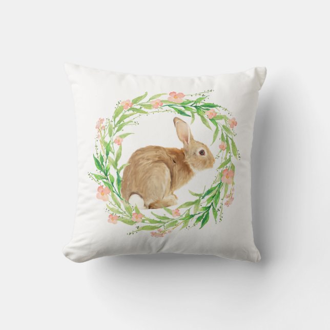 Pastel Spring Easter Bunny Krans Kussen (Voorkant)