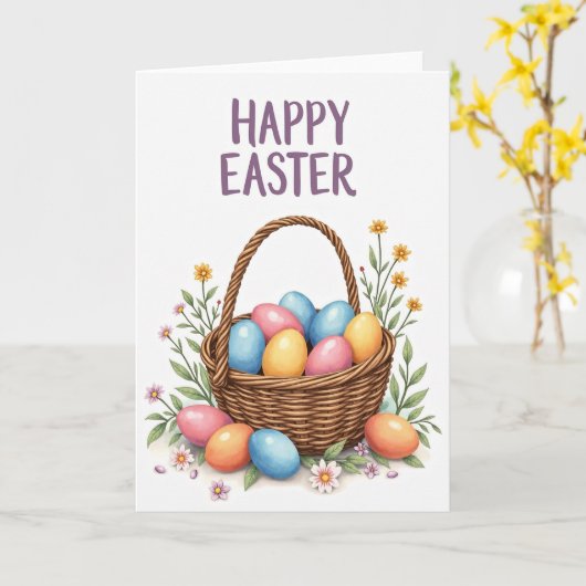 Pastel Spring Eggs Basket Card Kaart (Gele Bloem)