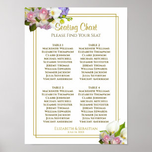 Pastel Spring Floral 4 Table Wedding Seding Chart Poster