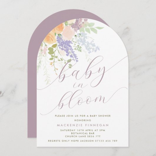 Pastel Spring Floral Arch Baby in Bloom Shower Kaart (Voorkant / Achterkant)