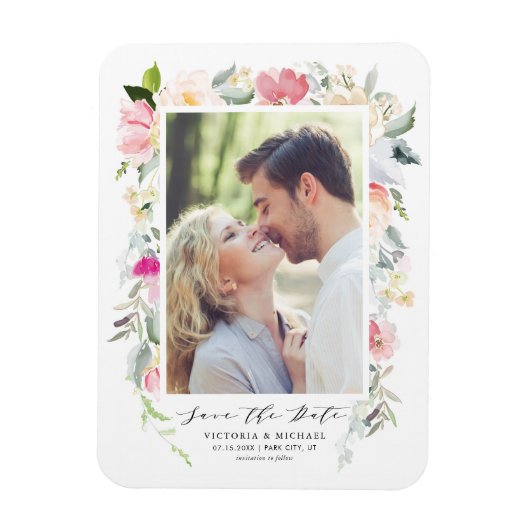 Pastel Spring Floral Blooms Lijst Save the Date Magneet (Verticaal)