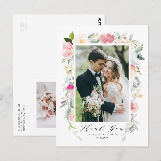 Pastel Spring Floral Blooms Weddenschap Bedankt Briefkaart (Voorkant / Achterkant)