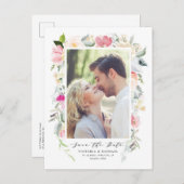Pastel Spring Floral Lijst Foto Save the Date Aankondigingskaart (Voorkant / Achterkant)