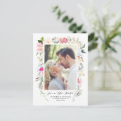 Pastel Spring Floral Lijst Foto Save the Date Aankondigingskaart (Staand voorkant)