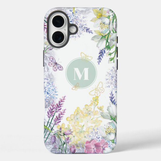 Pastel Spring Floral Monogram Case-Mate iPhone Case (Achterkant)
