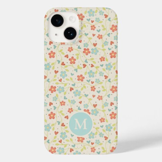 Pastel  Spring Floral Pattern Monogram Case-Mate iPhone Case (Achterkant)