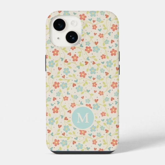 Pastel Spring Floral Pattern Monogram iPhone Hoesje (Achterkant)