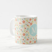 Pastel  Spring Floral Pattern Monogram Koffiemok (Voorkant links)
