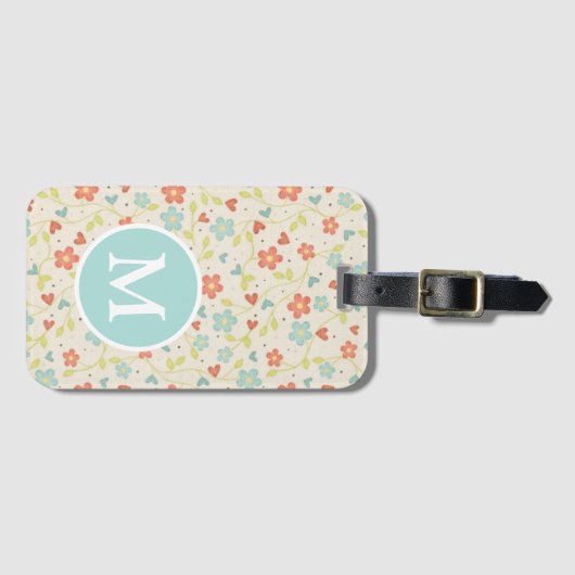 Pastel Spring Floral Pattern Monogram Lugga Bagagelabel (Voorkant (horizontaal))