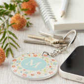 Pastel  Spring Floral Pattern Monogram Sleutelhanger (Voorkant Rechts)