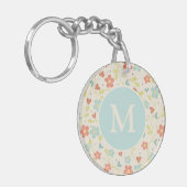 Pastel Spring Floral Pattern Monogram Sleutelhanger (Voorkant Links)