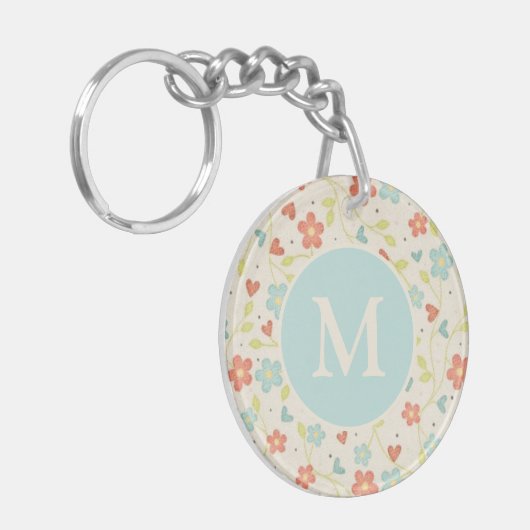 Pastel  Spring Floral Pattern Monogram Sleutelhanger (Voorkant Links)