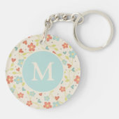 Pastel Spring Floral Pattern Monogram Sleutelhanger (Achterkant)