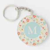 Pastel Spring Floral Pattern Monogram Sleutelhanger (Voorkant)
