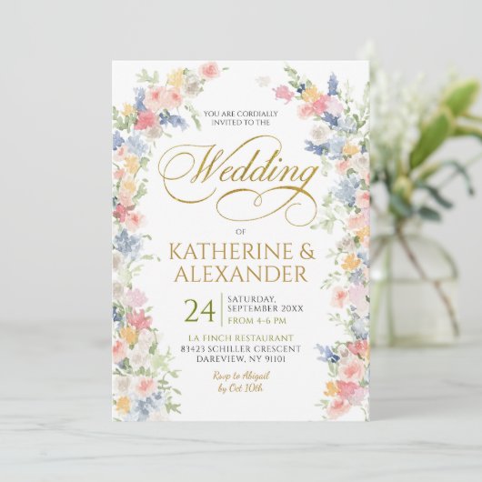 Pastel Spring Floral Wedding Save the Date Kaart (Staand voorkant)