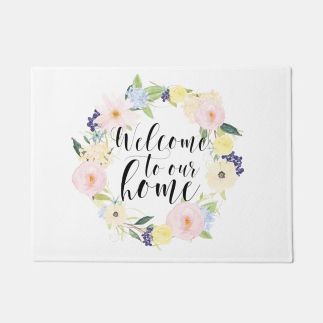 Pastel Spring Floral weest welkom in ons huis Deurmat (Voorkant)