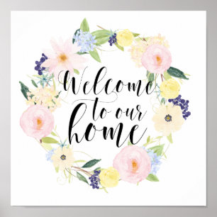 Pastel Spring Floral weest welkom in ons huis Poster
