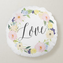 Pastel Spring Floral Wreath | Love Round Pillow