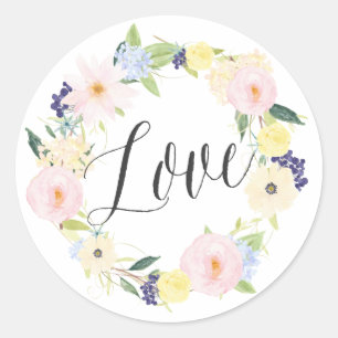 Pastel Spring Floral Wreath   Love Stickers