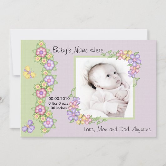 Pastel Spring Flowers Baby Aankondiging (Voorkant)