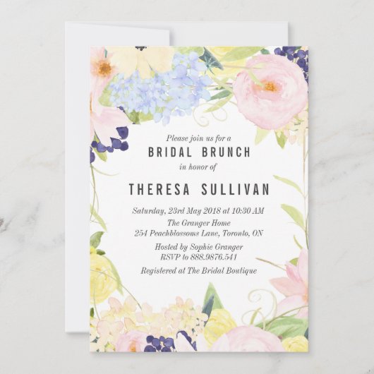 Pastel Spring Flowers Bridal Brunch Invitation Kaart (Voorkant)