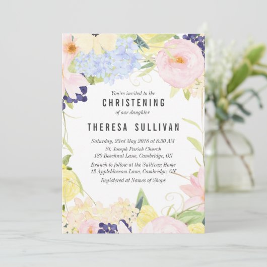 Pastel Spring Flowers Christening Kaart (Staand voorkant)