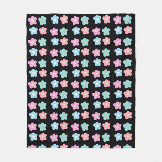 Pastel Spring Flowers op zwart Fleece Deken (Voorkant)
