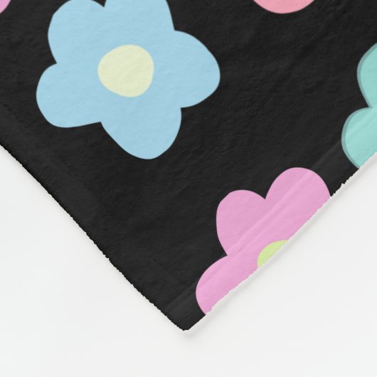 Pastel Spring Flowers op zwart Fleece Deken (Hoek)