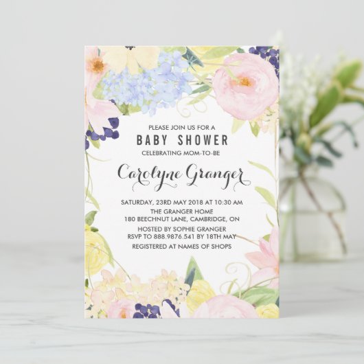 Pastel Spring Flowers Waterverf Baby shower Kaart (Staand voorkant)