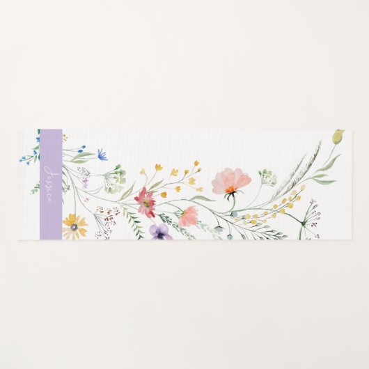 Pastel Spring Flowers with Script Name Yogamat (Voorkant (horizontaal))