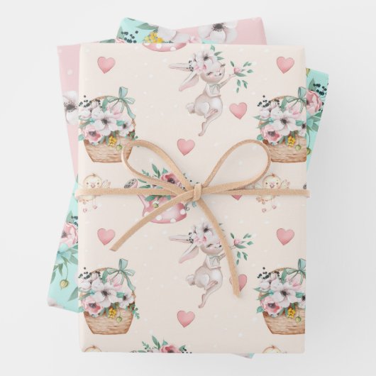 Pastel Spring Flowers Wrapping Paper Sheets (In situ)