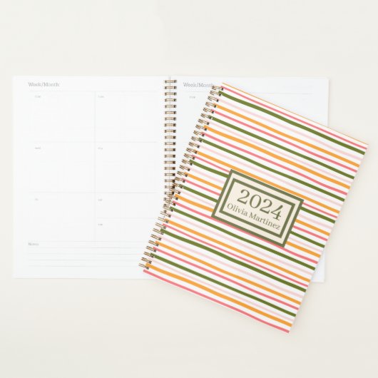Pastel Spring gestripte gepersonaliseerde planner (Display)