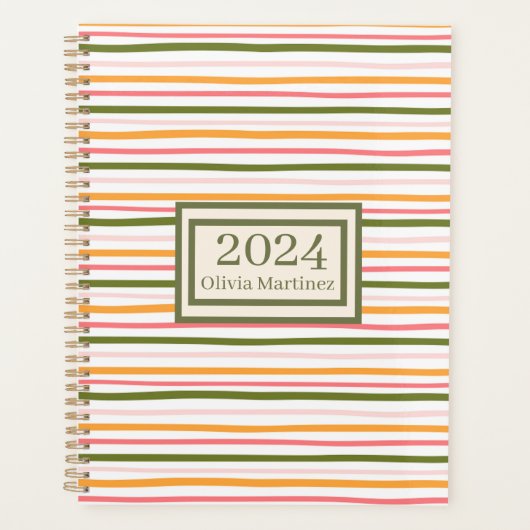 Pastel Spring gestripte gepersonaliseerde planner (Voorkant)