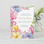 Pastel Spring Tulpen Crocus Huwelijksuitnodiging Kaart (Staand voorkant)