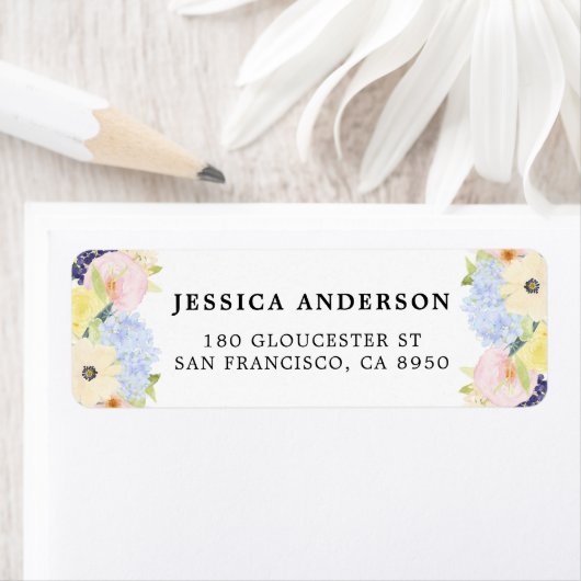 Pastel Spring Waterverf Flowers Etiket (Insitu)