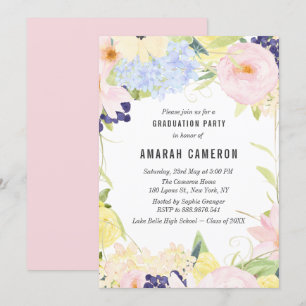 Pastel Spring Waterverf Flowers Graduparty Kaart