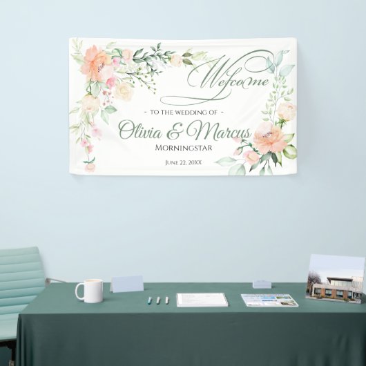 Pastel Spring Waterverf Flowers Spandoek (Beurs)