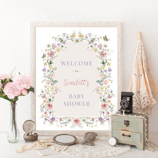 Pastel Spring Wildflower Baby shower Welkom Poster
